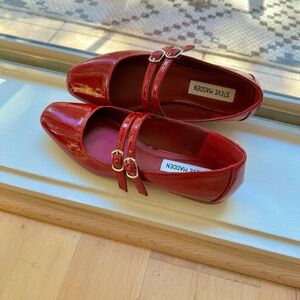 Steve Madden Shiny Red Flats with Double Straps